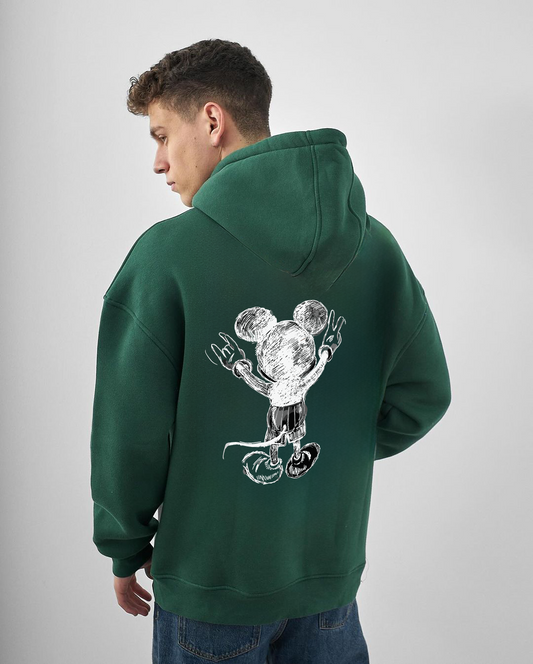 Dark Green "Mouse" Printed Oversize Hoodie