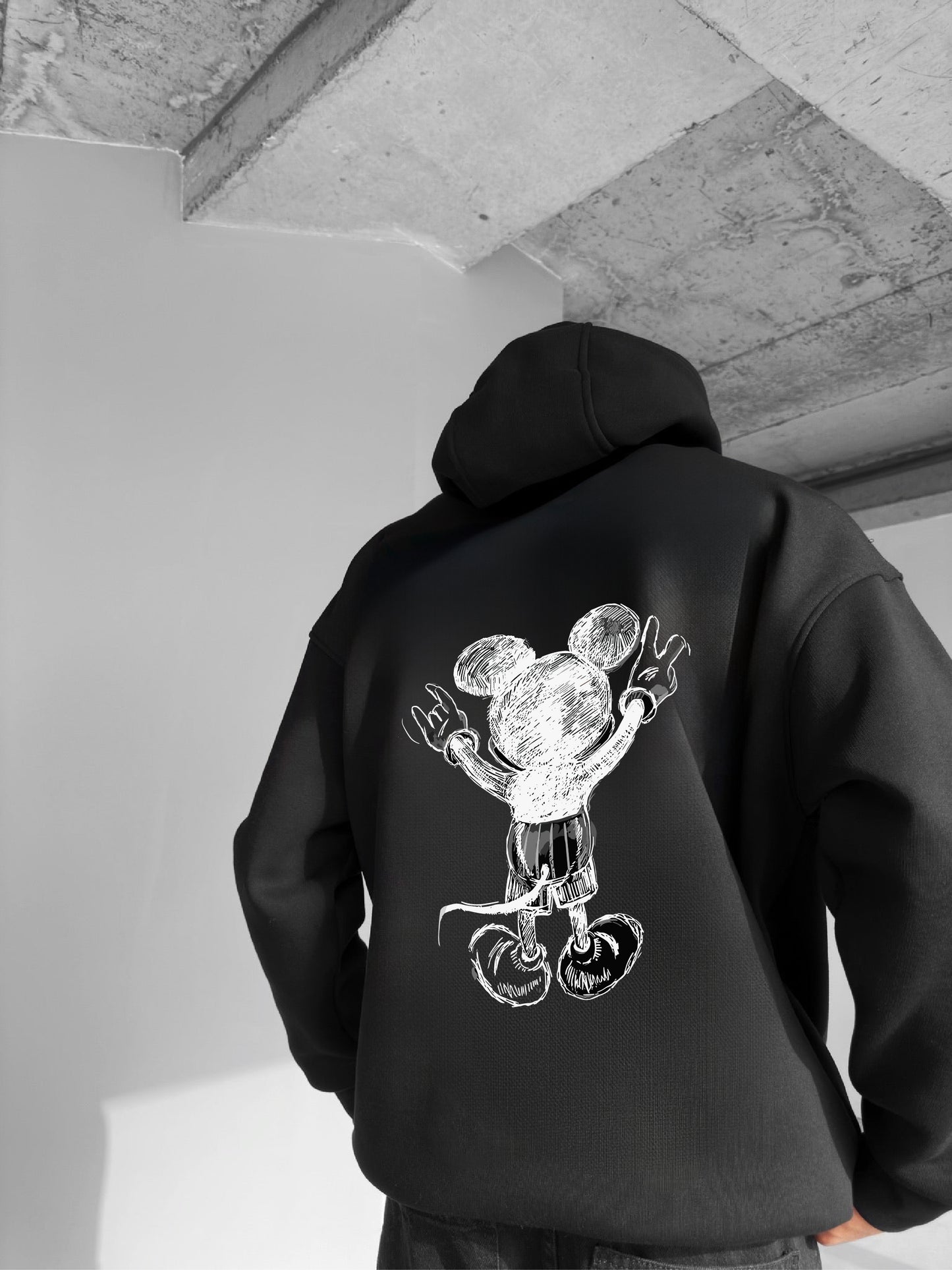 Black "Mouse" Printed Oversize Hoodie