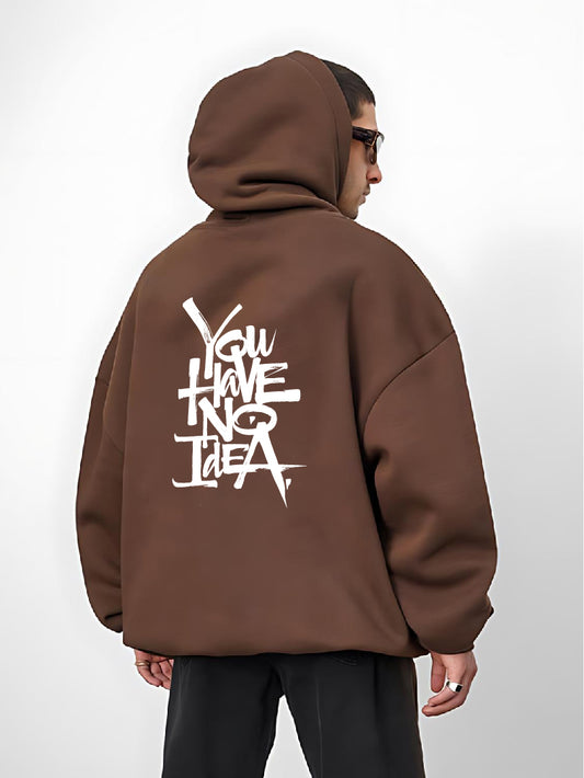 Brown "No Idea" Printed Oversize Hoodie