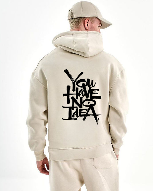 Beige "No Idea" Printed Oversize Hoodie