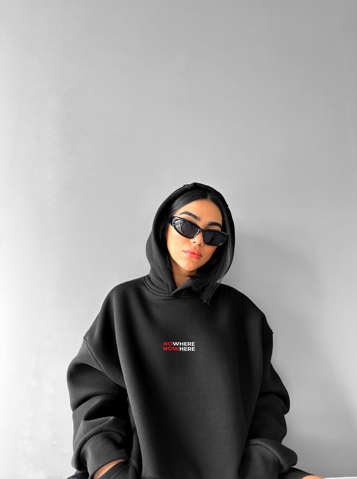 Black "Nowhere" Printed Oversize Hoodie