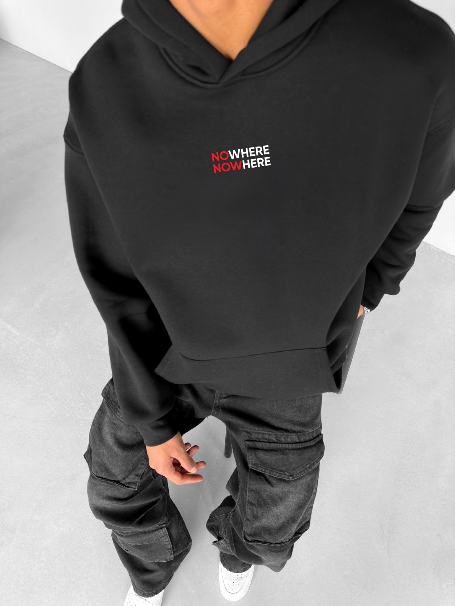 Black "Nowhere" Printed Oversize Hoodie