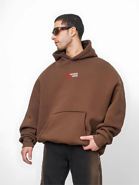 Brown "NOWHERE" Printed Oversize Hoodie