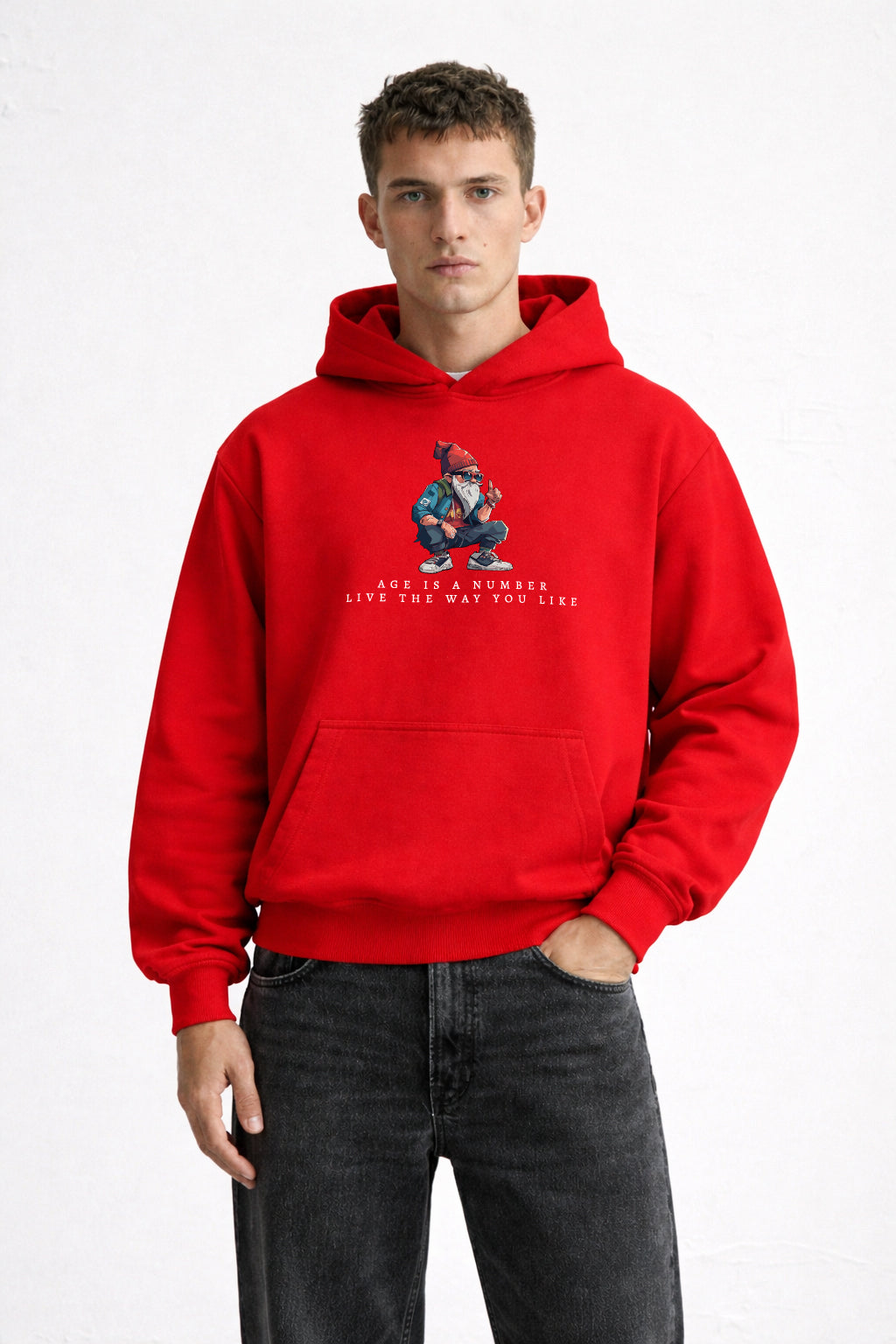 Red "Number" Printed Oversize Hoodie