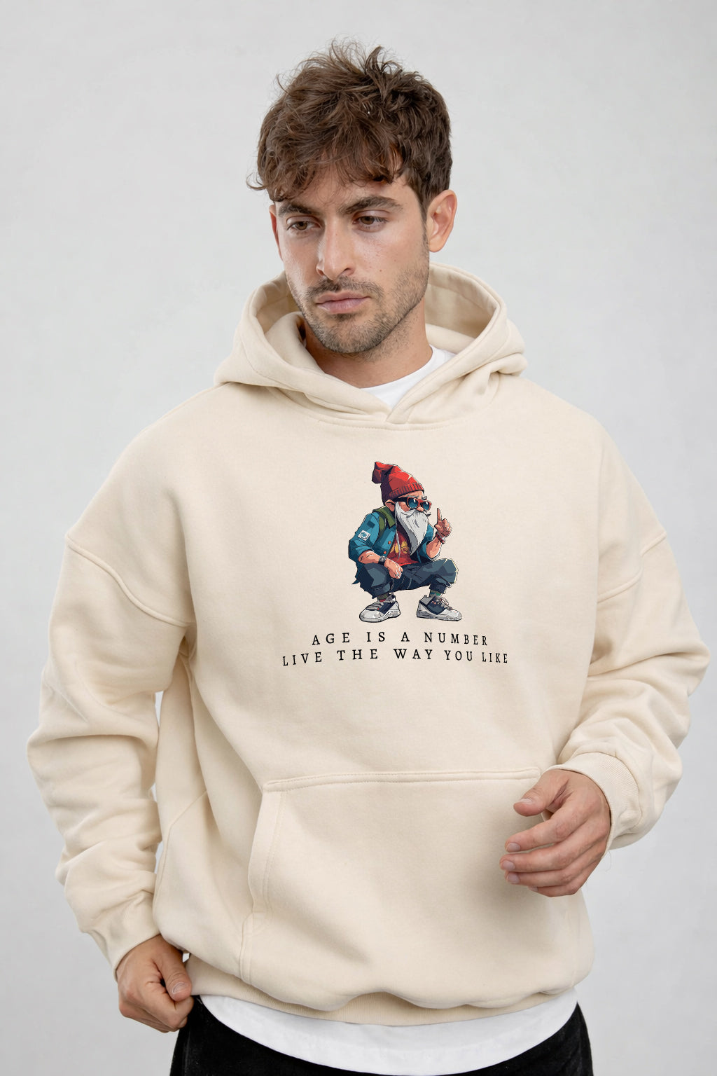 Beige "Number" Printed Oversize Hoodie
