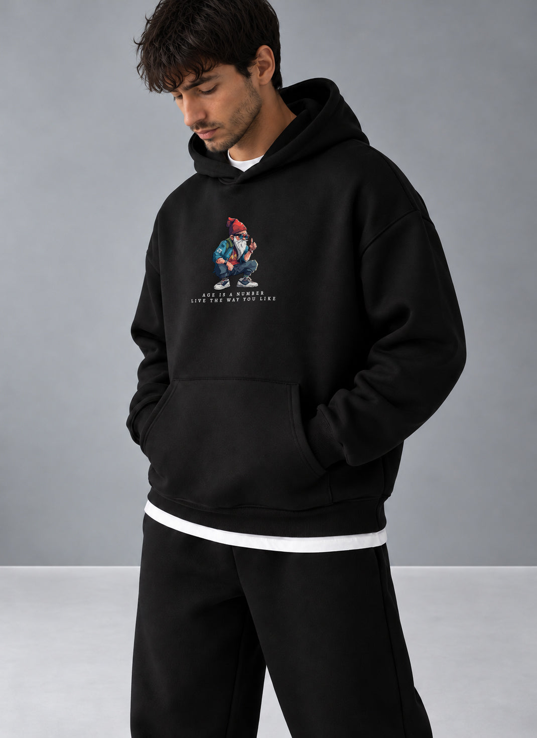 Black "Number" Printed Oversize Hoodie