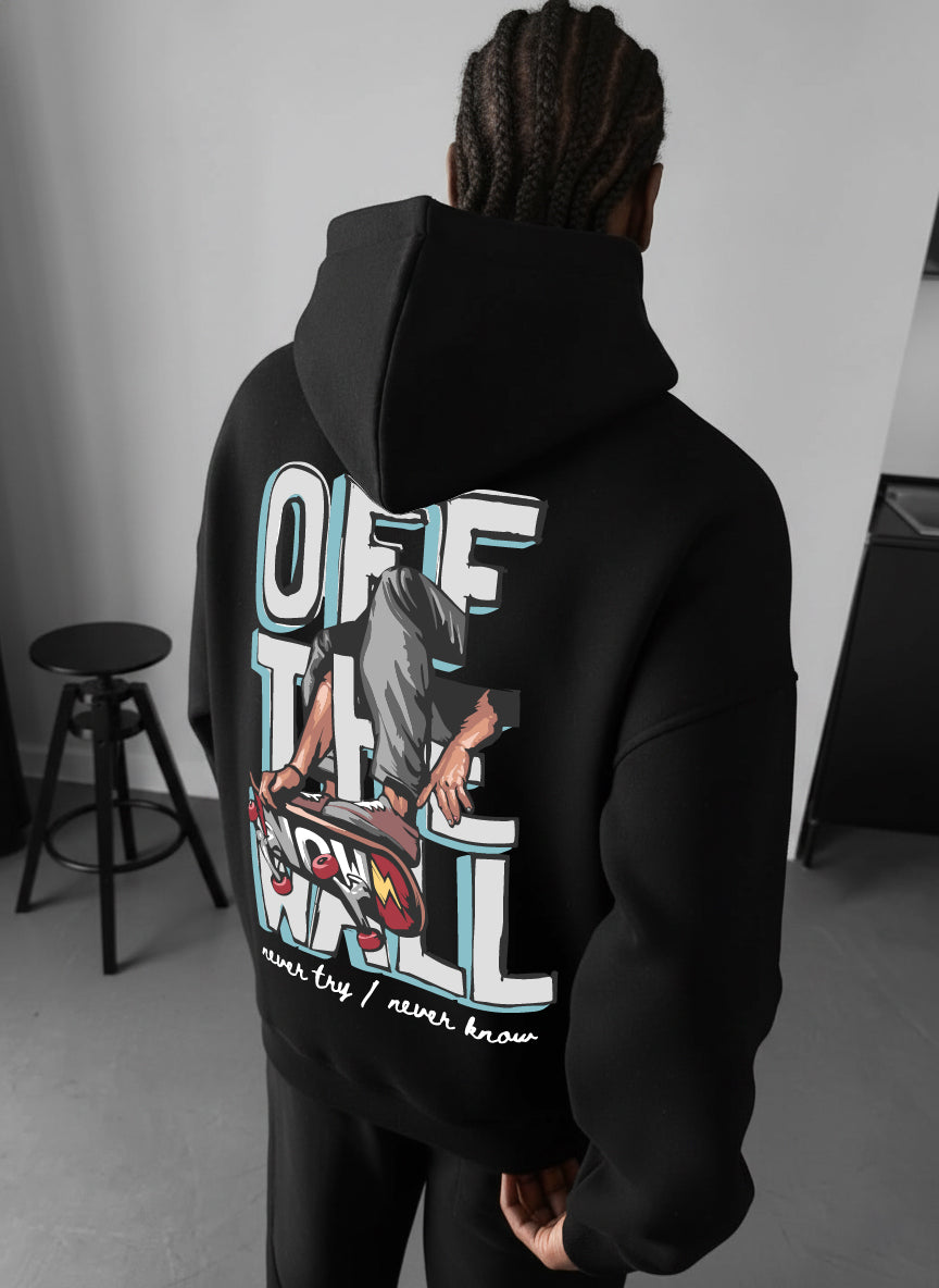 Black "Wall" Printed Oversize Hoodie