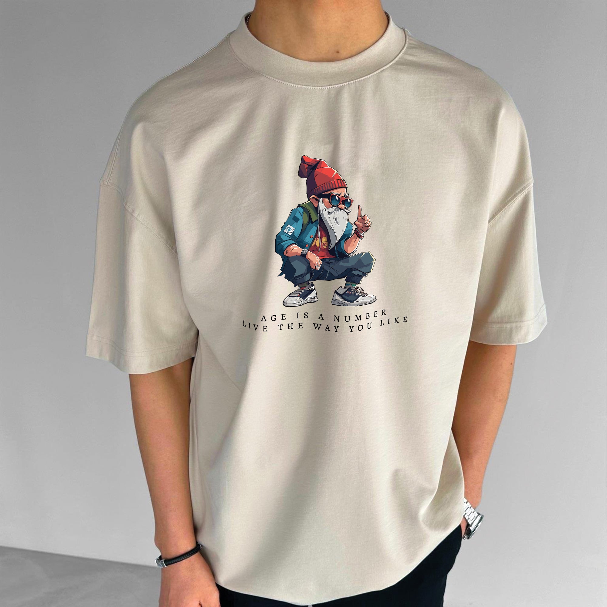 Beige "Number" Printed Over size T-Shirt