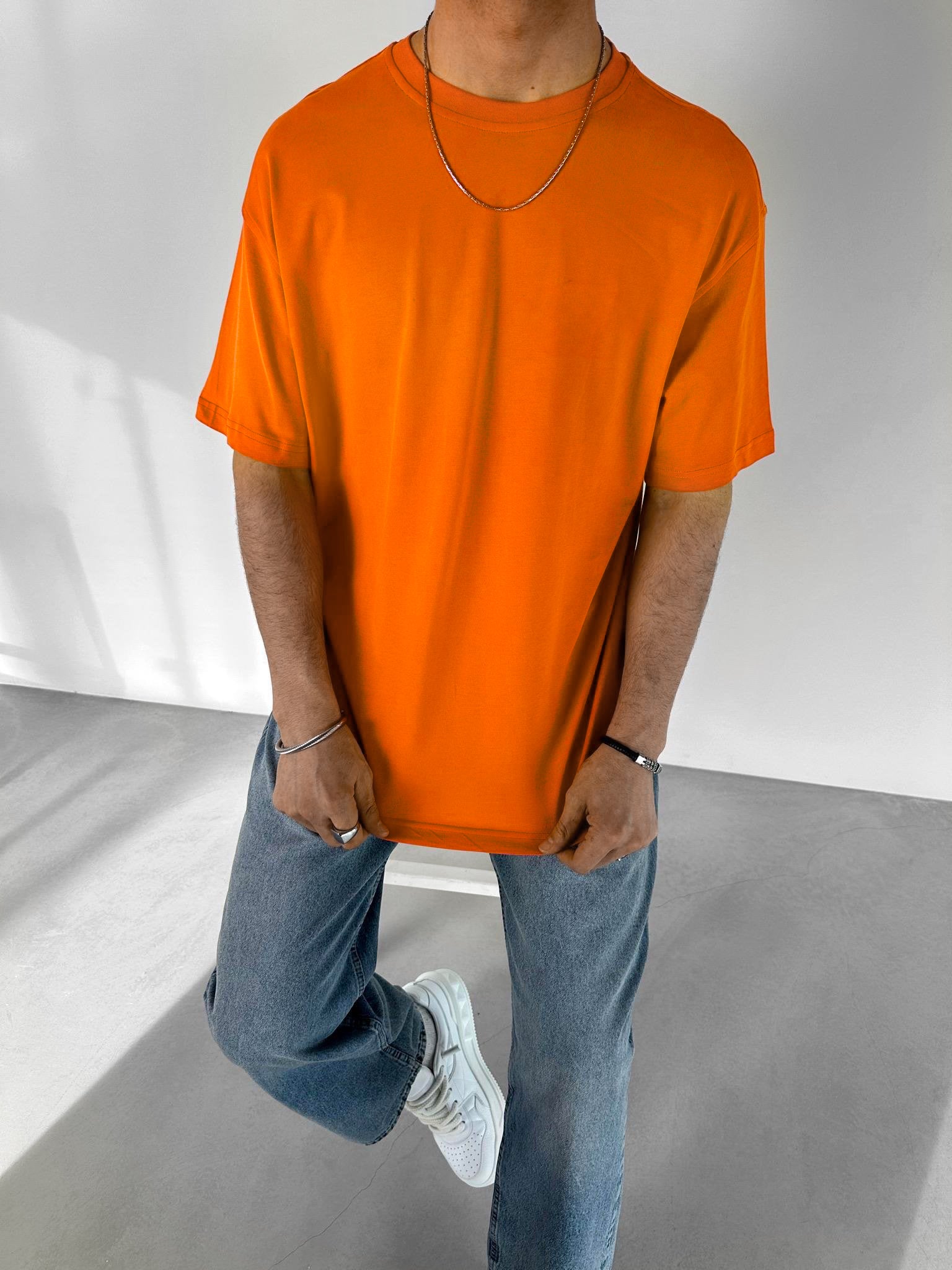 Orange "Outside" Printed Over size T-Shirt