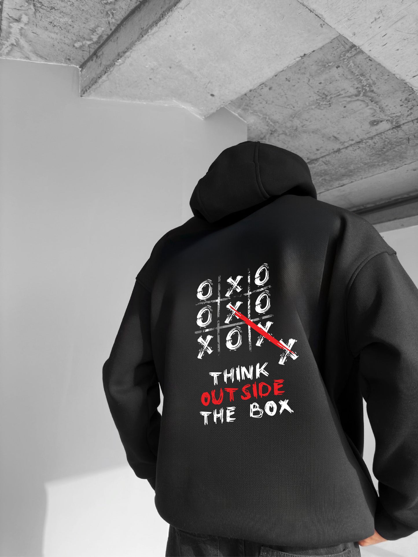 Black "Think Outside The Box" Printed Oversize Hoodie