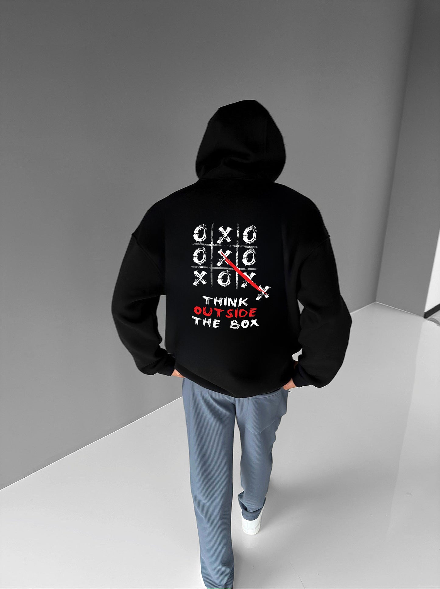 Black "Think Outside The Box" Printed Oversize Hoodie