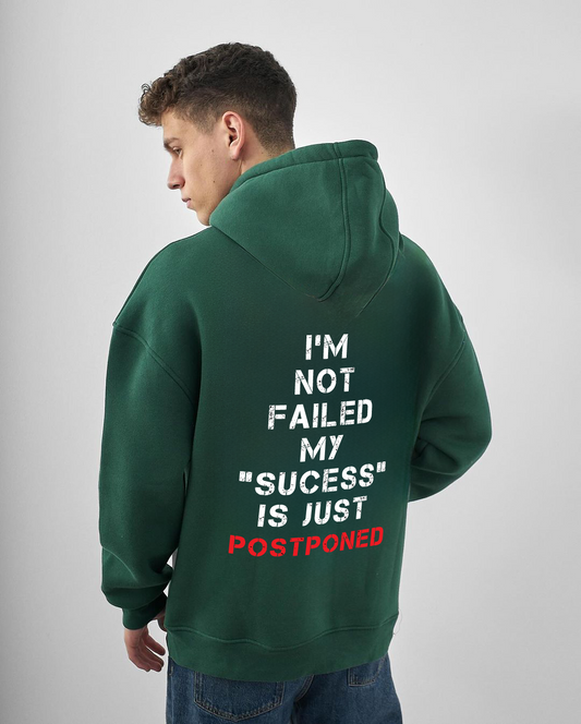 Dark Green "Postponed" Printed Oversize Hoodie