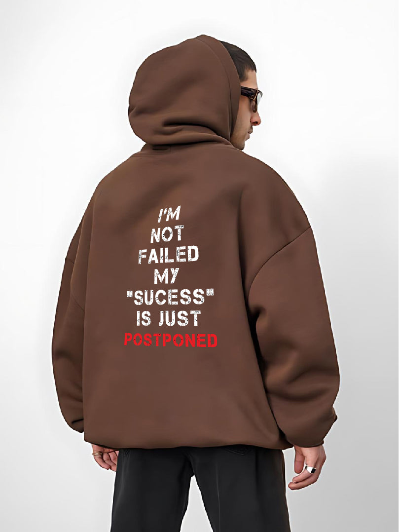 Brown "Postponed" Printed Oversize Hoodie