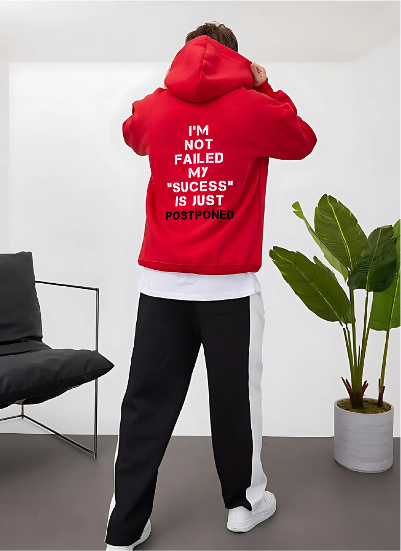 Red "Postponed" Printed Oversize Hoodie