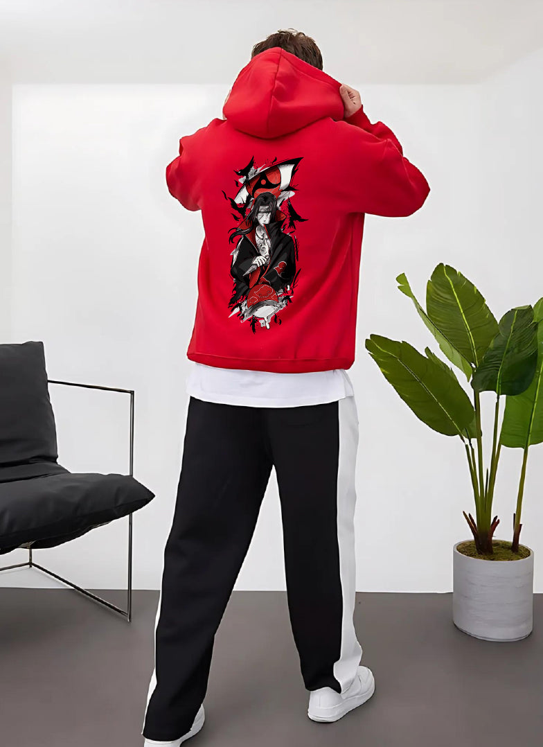 Red "Itachi" Printed Oversize Hoodie