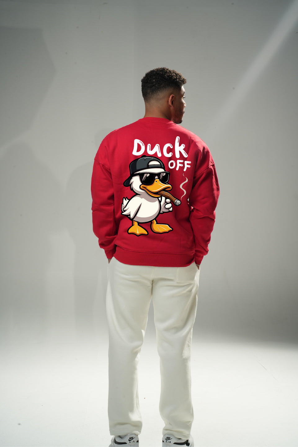 Red "Duck OFF" Oversize Crew Neck Sweeter