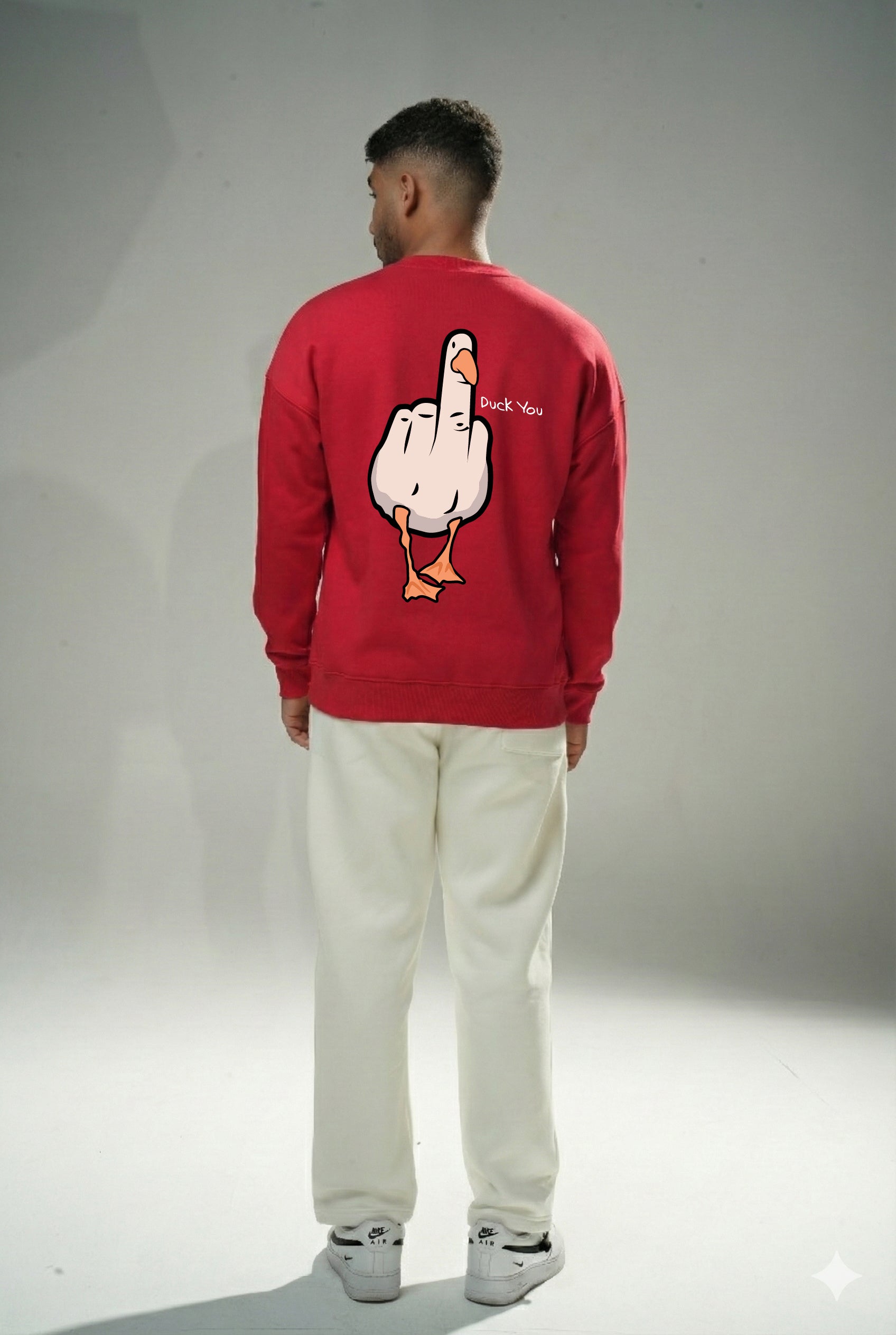 Red "Duck You" Oversize Crew Neck Sweeter
