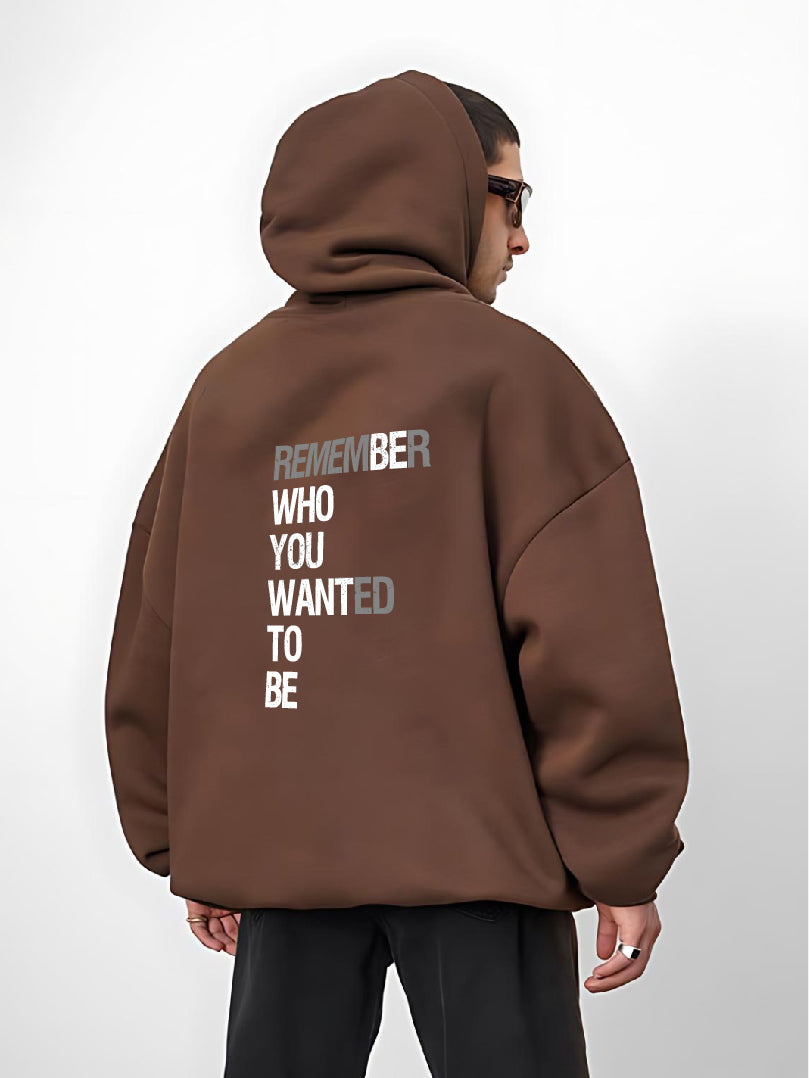 Brown "Remember" Printed Oversize Hoodie