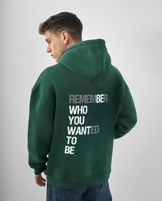 Dark Green "Remember" Printed Oversize Hoodie