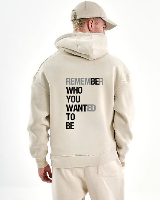 Beige "Remember" Printed Oversize Hoodie