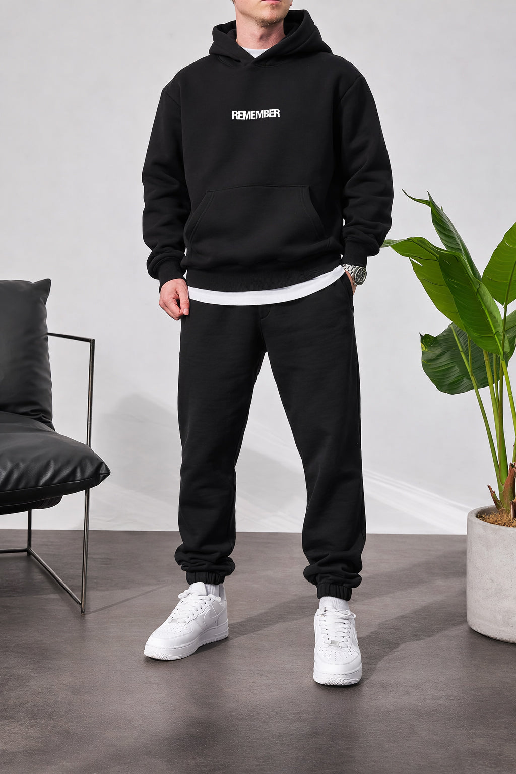 Black "Remember" Printed Oversize Hoodie