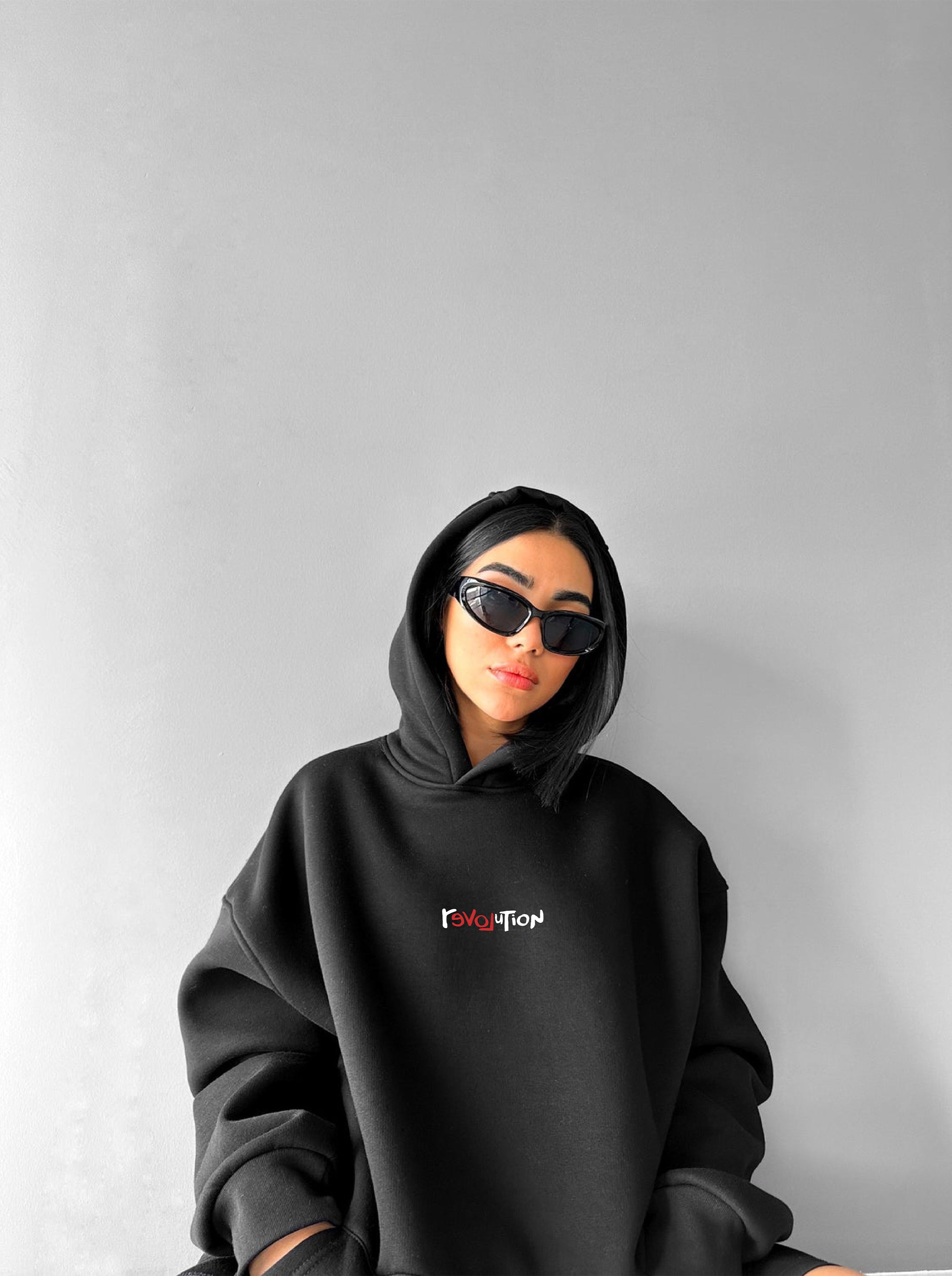 Black "Revolution" Printed Oversize Hoodie