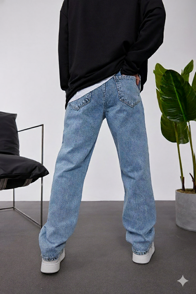 Light Blue Wash Wide Leg Fit Jeans