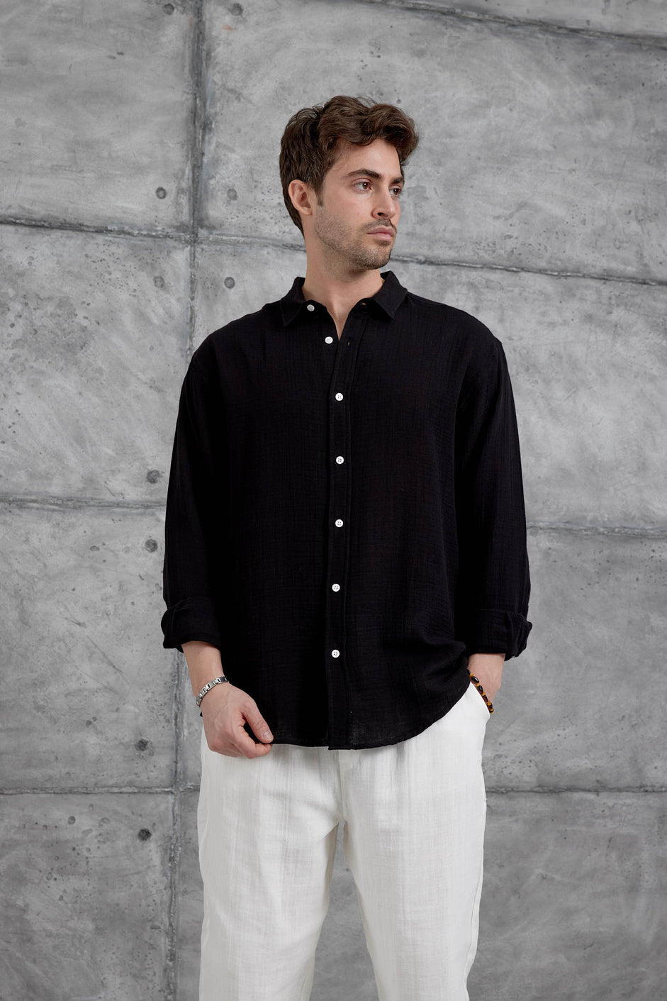 Long-Sleeve  Linen Shirt Black