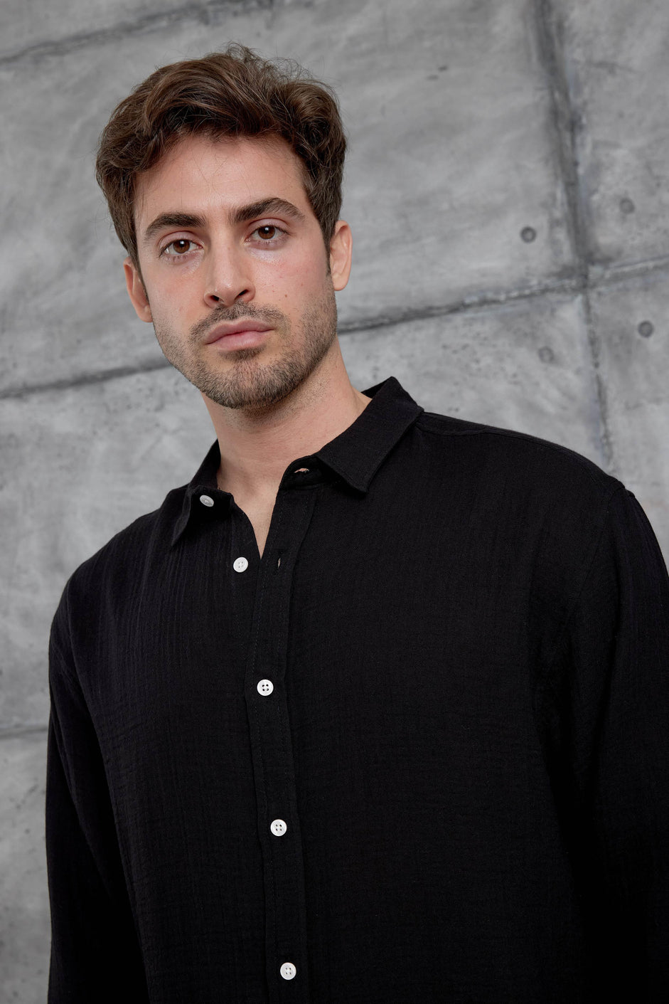 Long-Sleeve  Linen Shirt Black