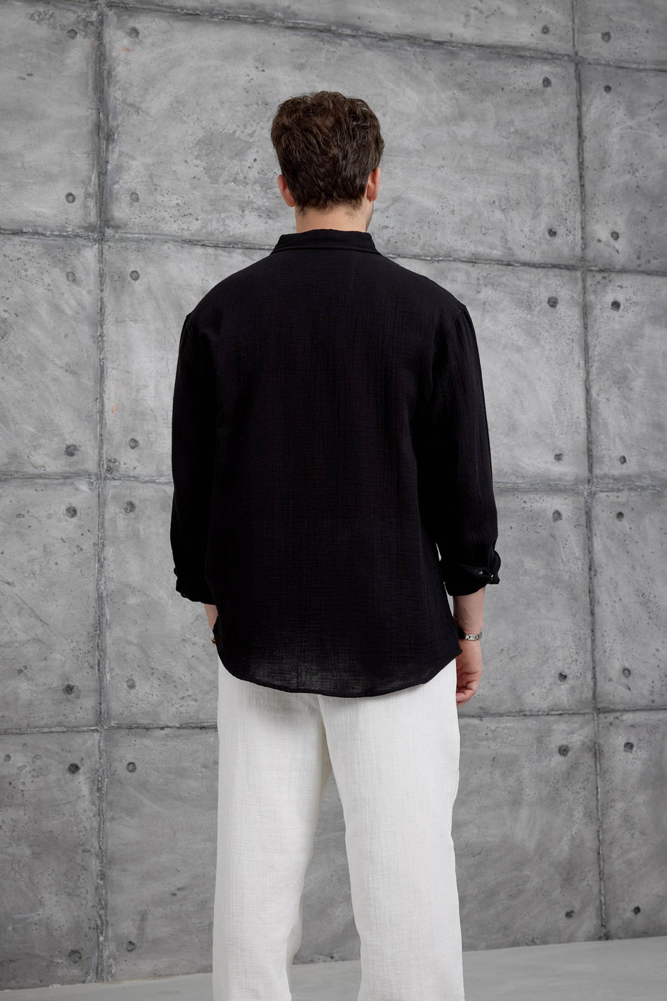 Long-Sleeve  Linen Shirt Black