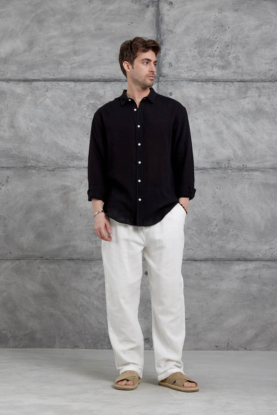 Long-Sleeve  Linen Shirt Black