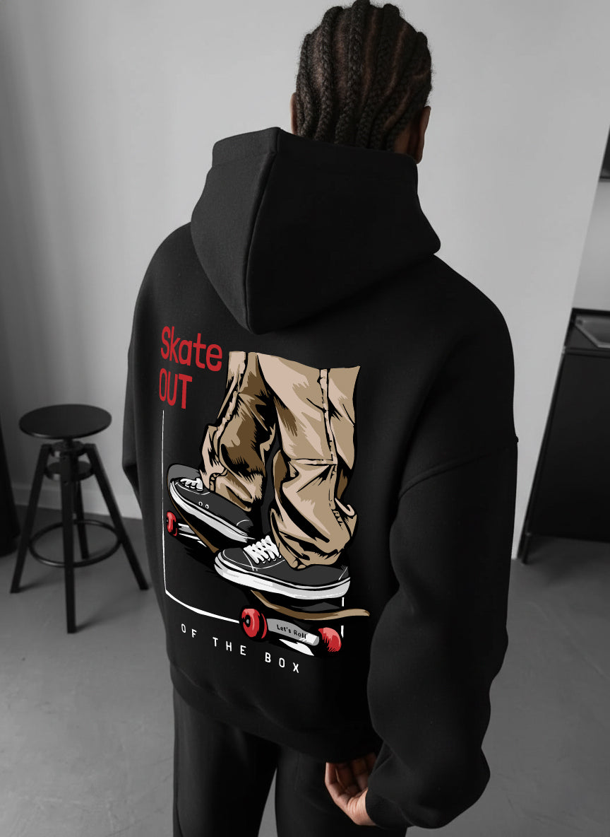 Black "Skate" Printed Oversize Hoodie