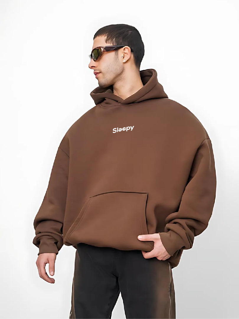 Brown "Sleepy" Printed Oversize Hoodie