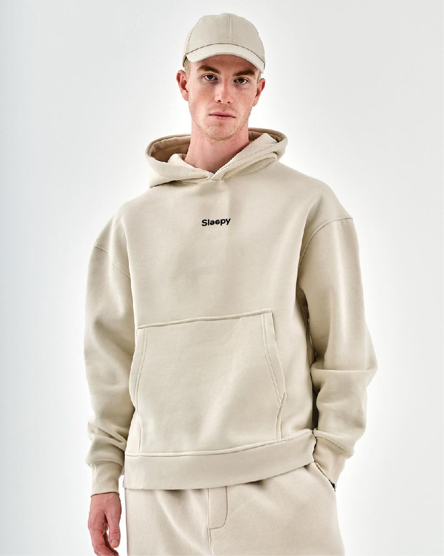 Beige "Sleepy" Printed Oversize Hoodie