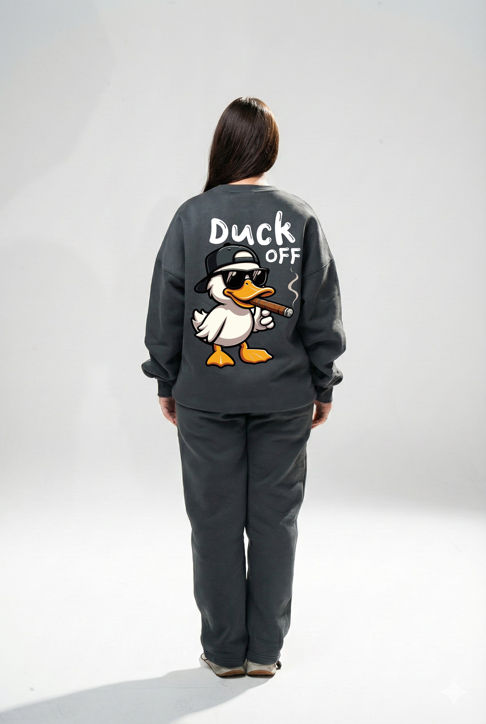 Dark Gray "Duck OFF" Oversize Crew Neck Sweeter