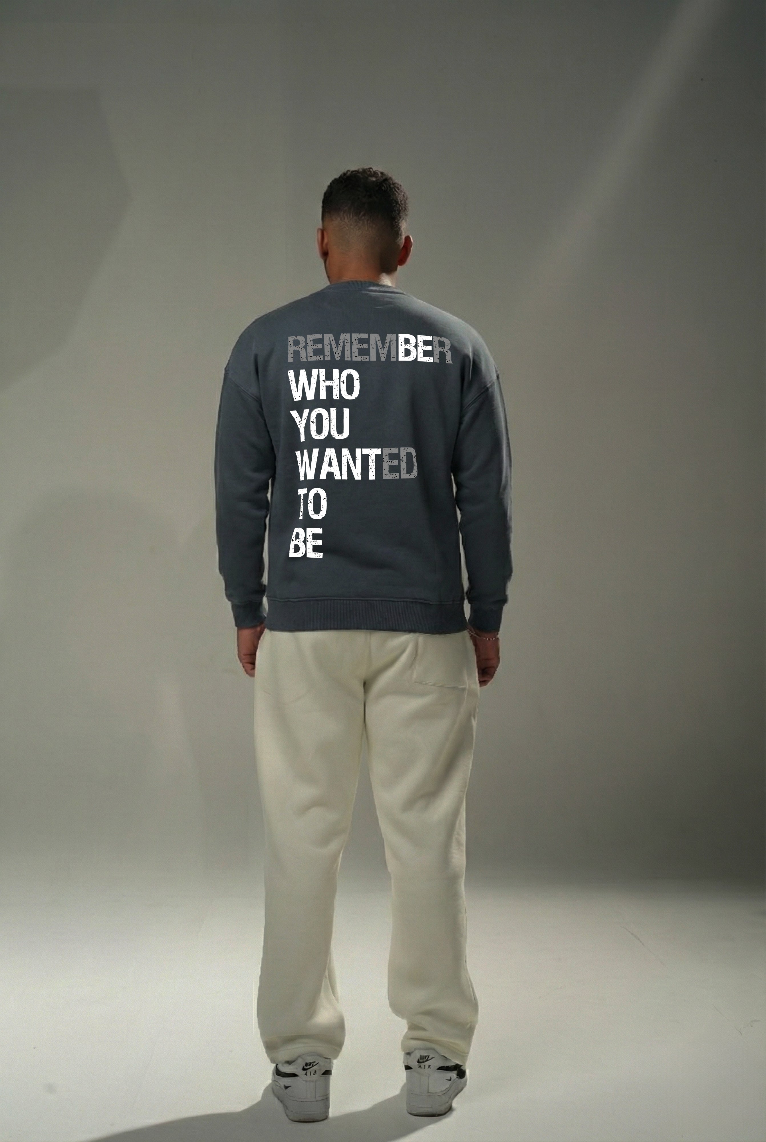 Dark Gray "Remember" Oversize Crew Neck Sweeter