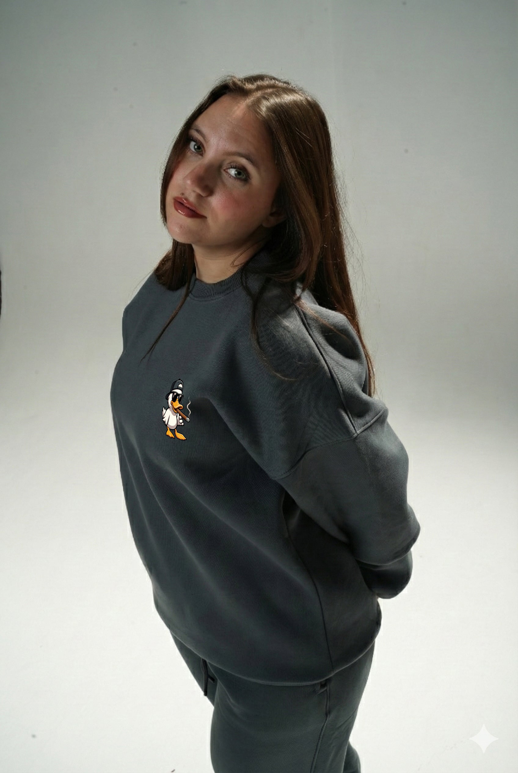 Dark Gray "Duck OFF" Oversize Crew Neck Sweeter