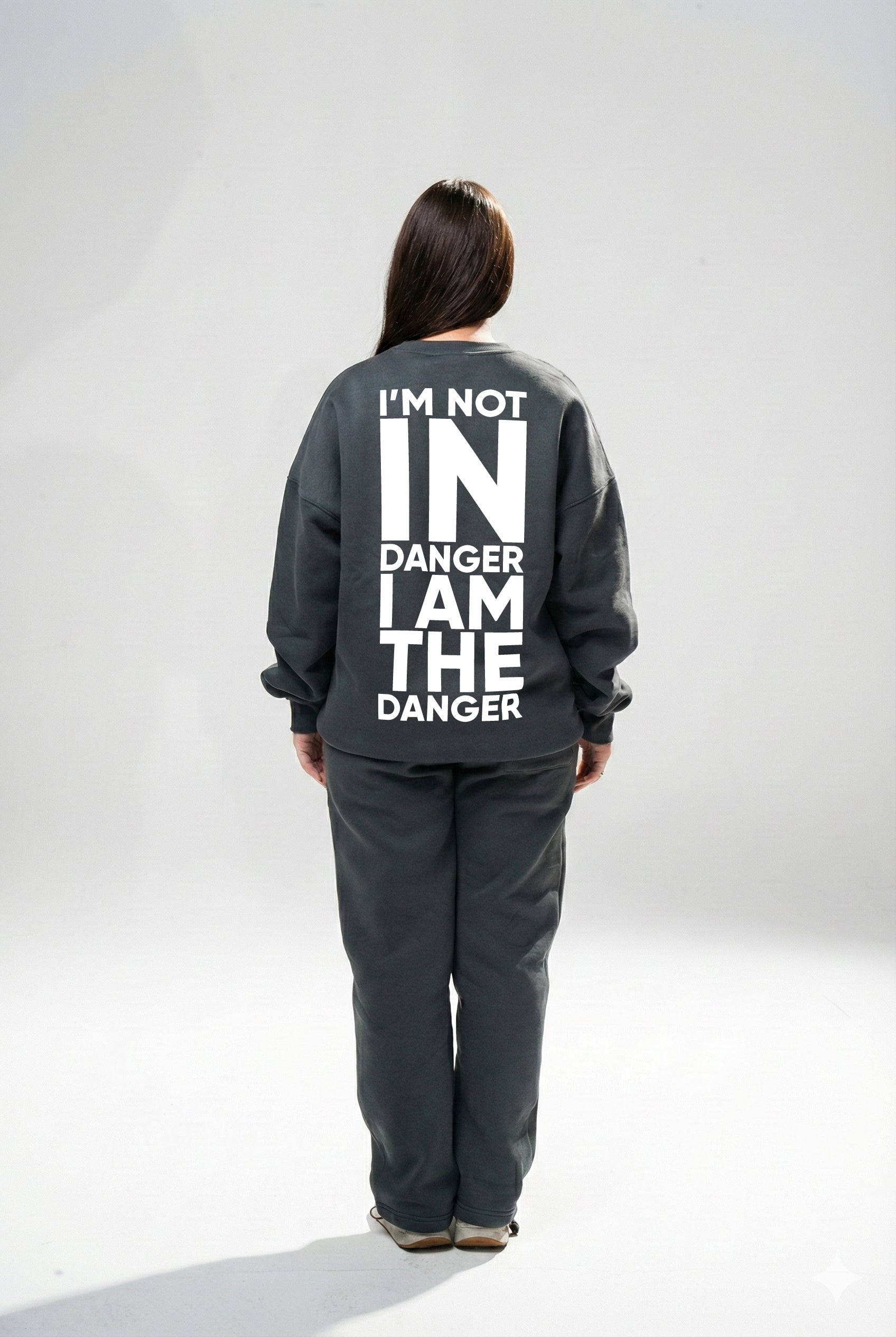 Dark Gray "Danger" Oversize Crew Neck Sweeter