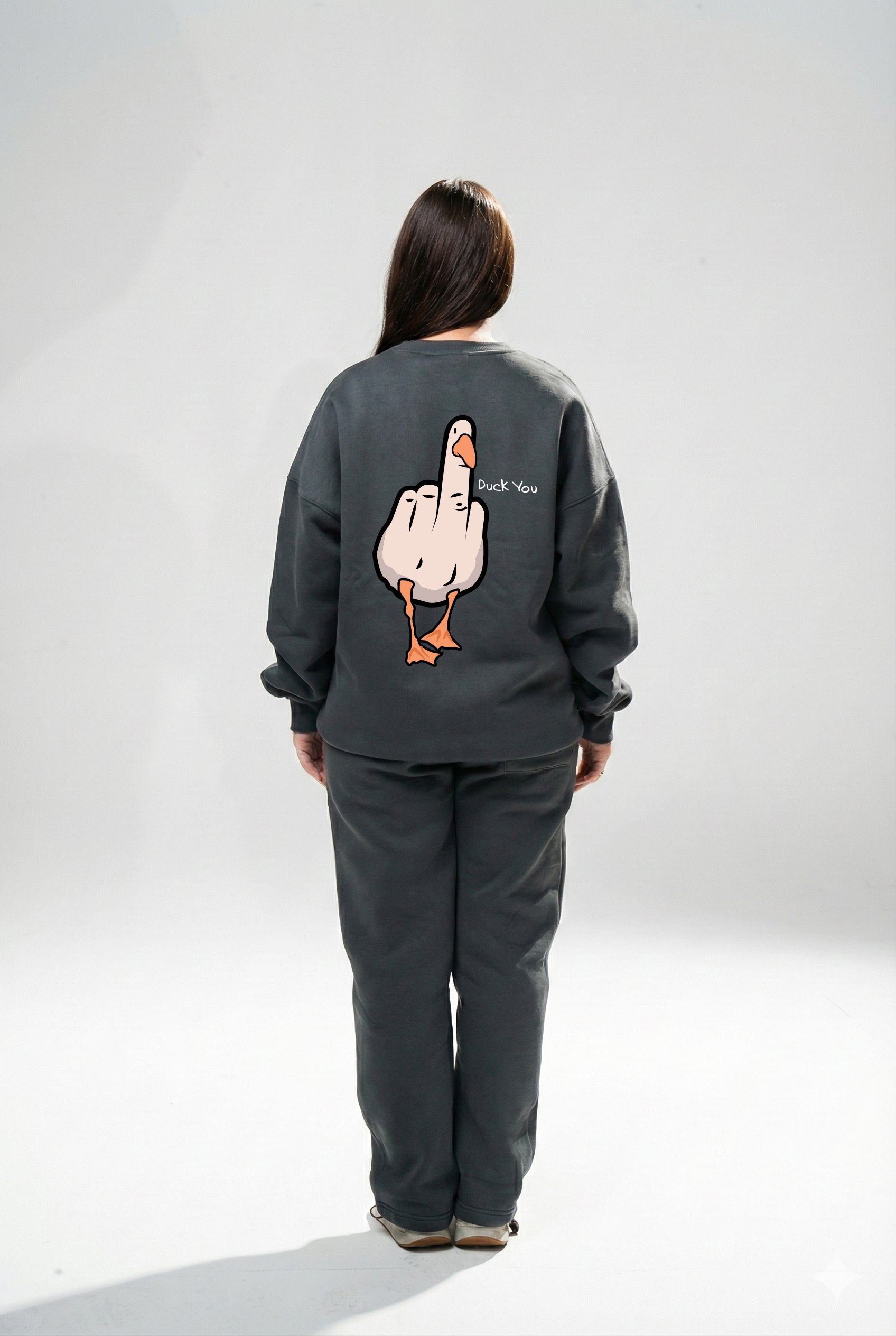 Dark Gray "Duck You" Oversize Crew Neck Sweeter
