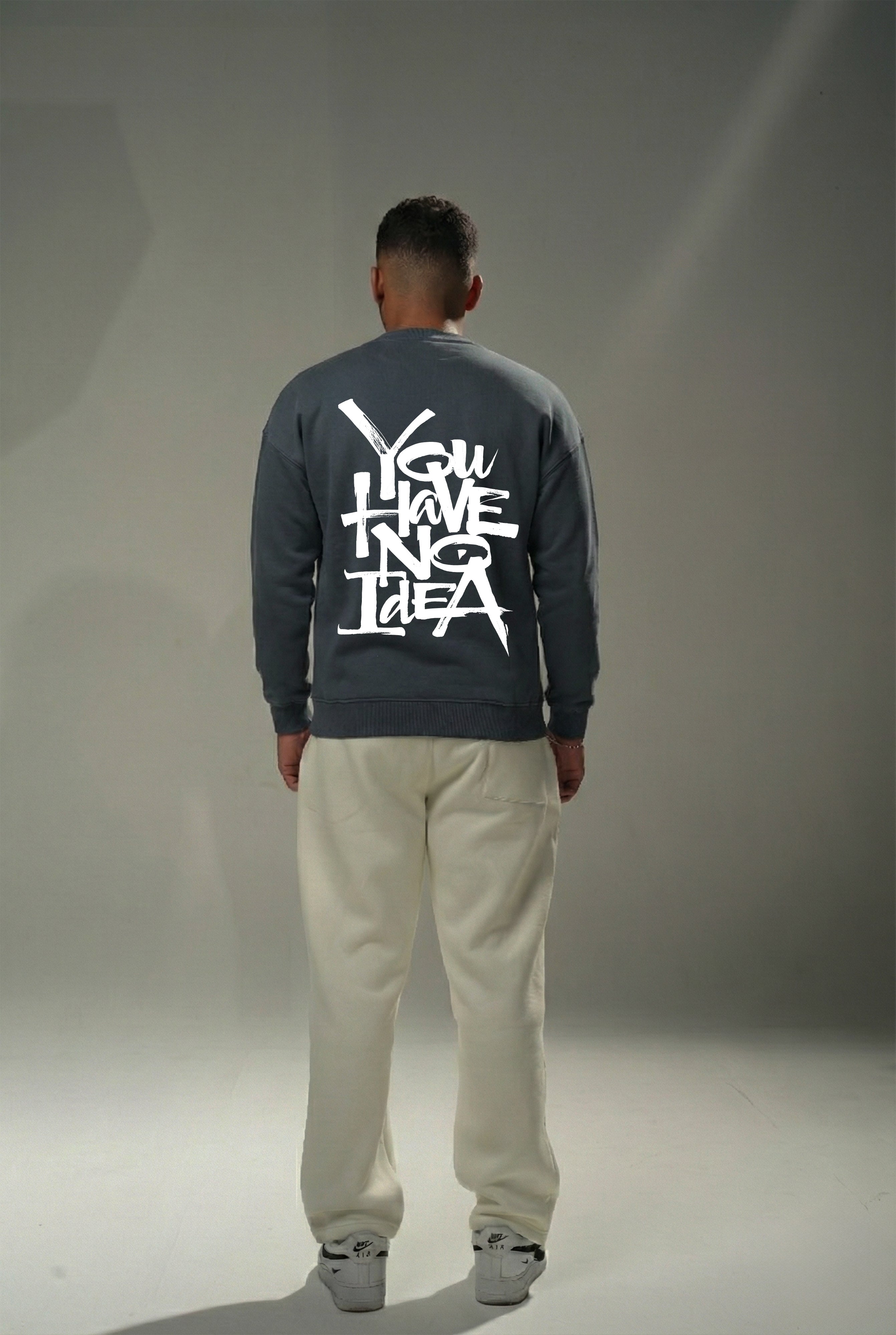 Dark Gray "No Idea" Oversize Crew Neck Sweeter