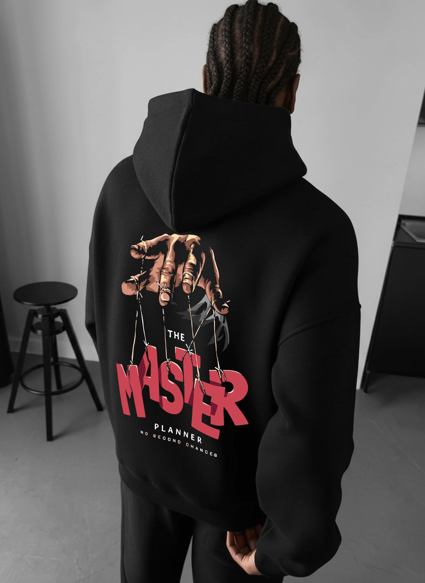 Black "Master" Printed Oversize Hoodie