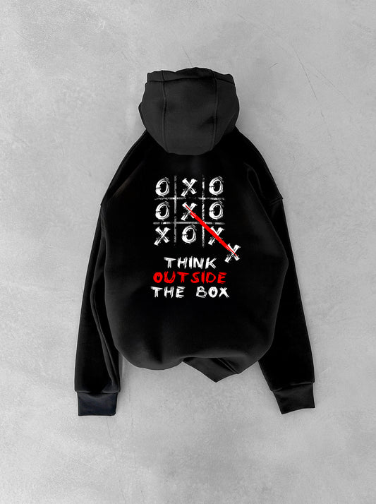 Black "Think Outside The Box" Printed Oversize Hoodie