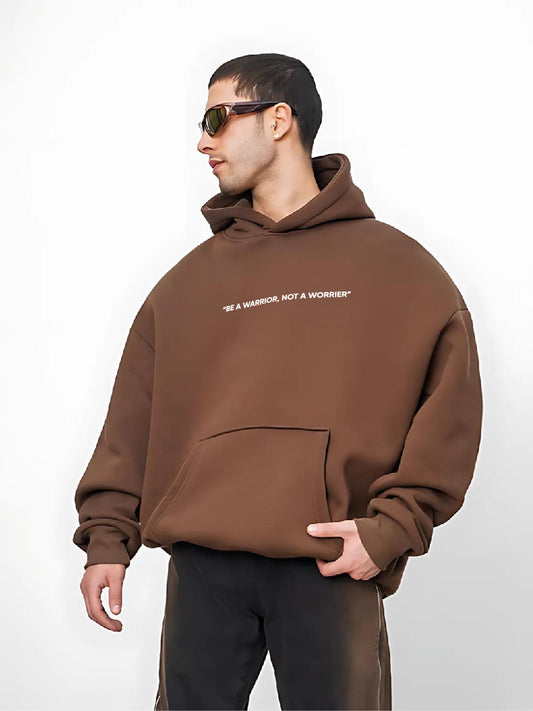 Brown "Warrior" Printed Oversize Hoodie