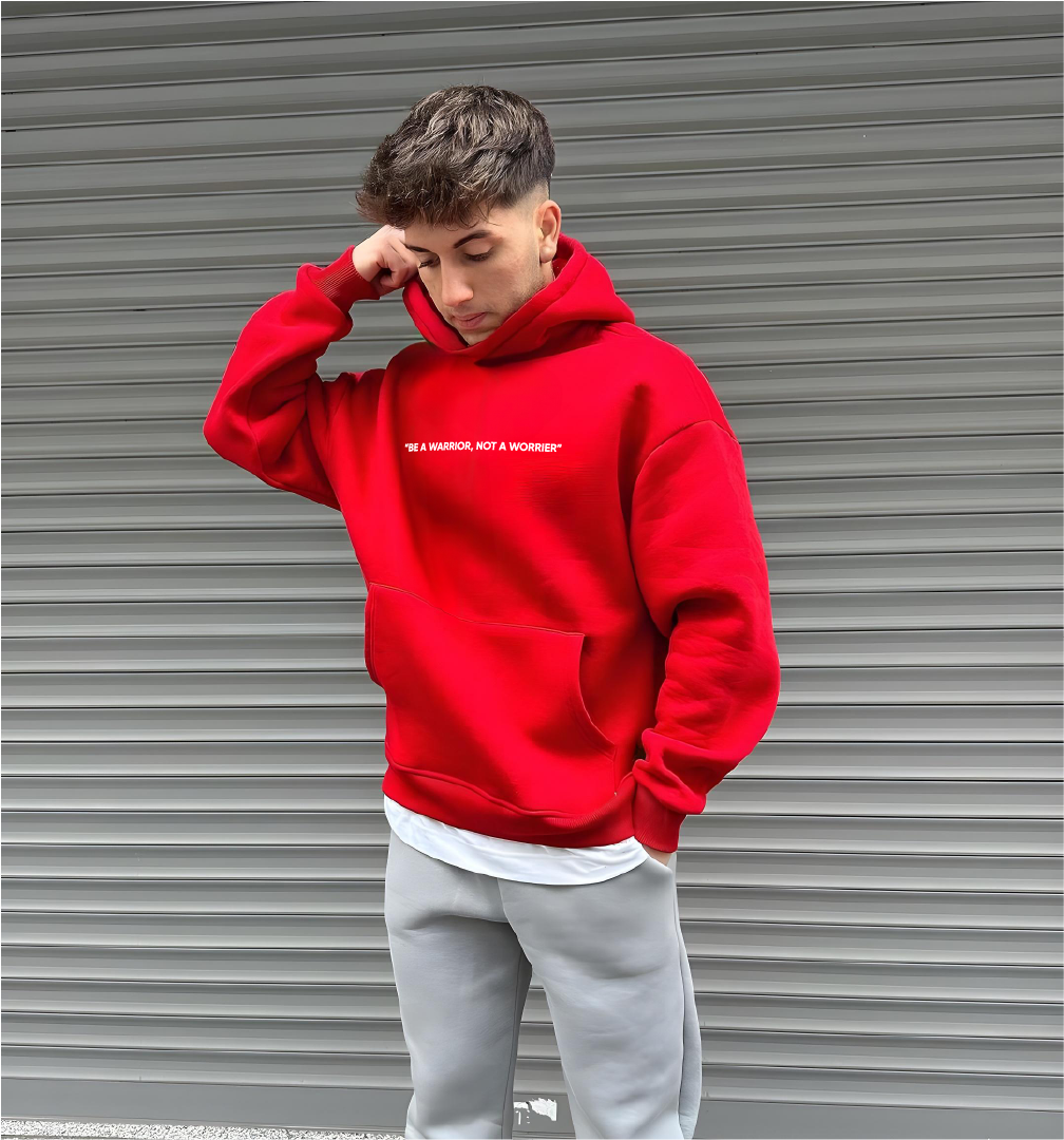 Red "Warrior" Printed Oversize Hoodie