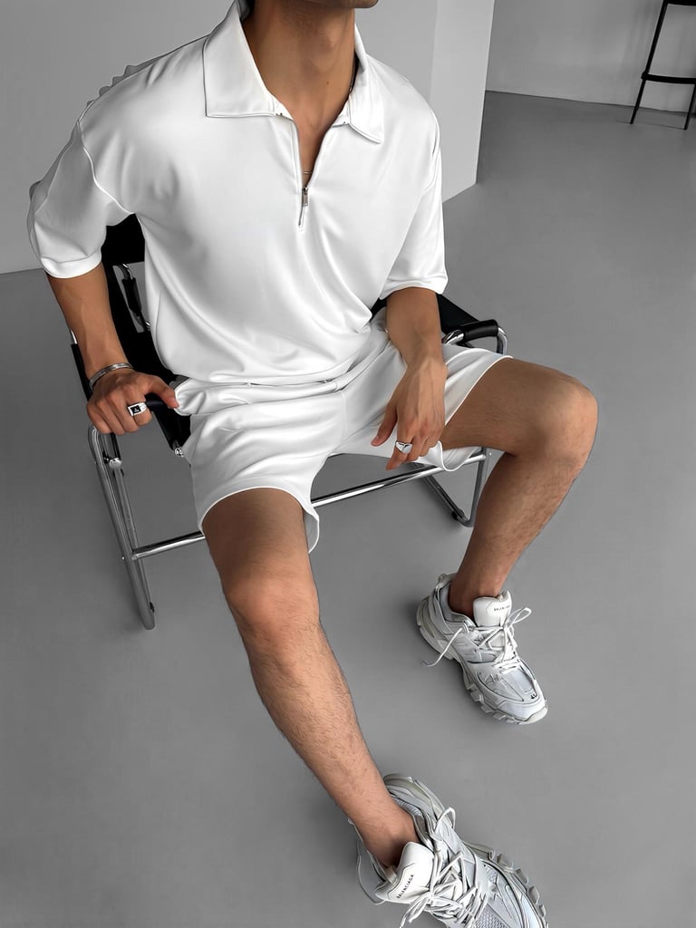 White Basic Half Zipper T-Shirt