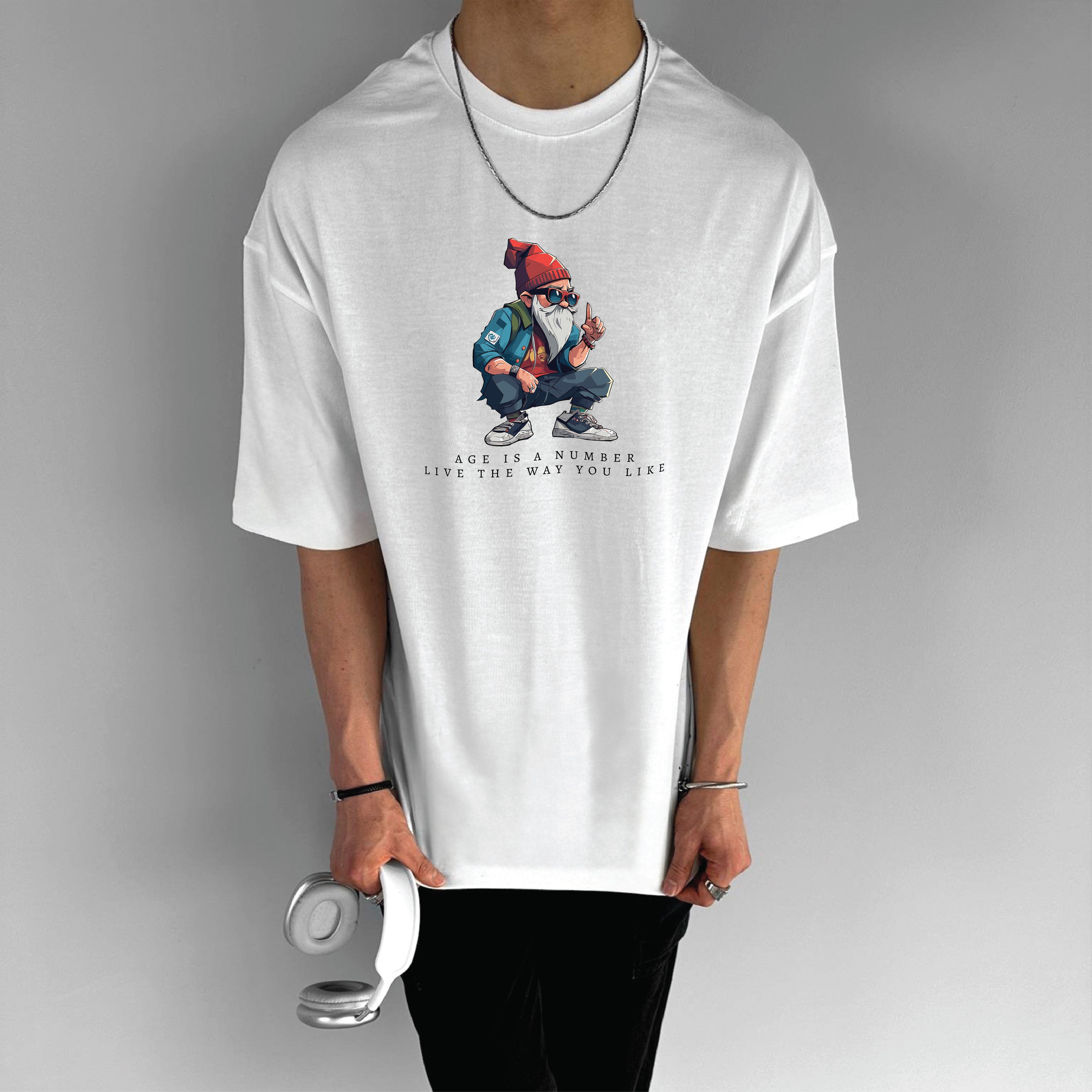 White "Number" Printed Over size T-Shirt