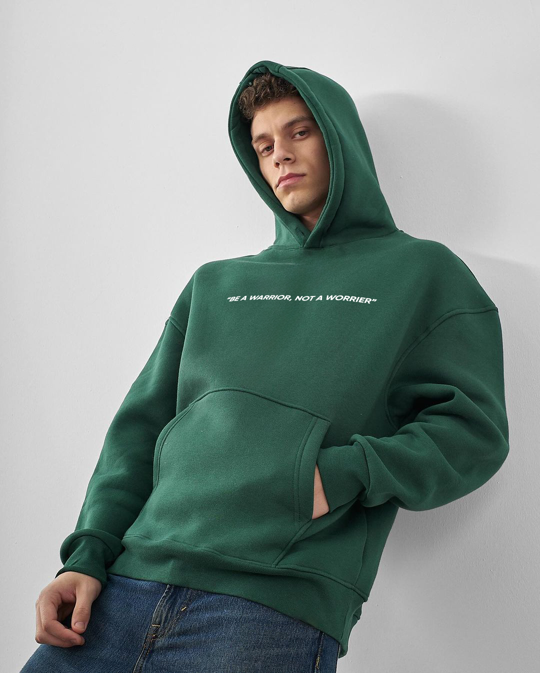 Dark Green "Warrior" Printed Oversize Hoodie