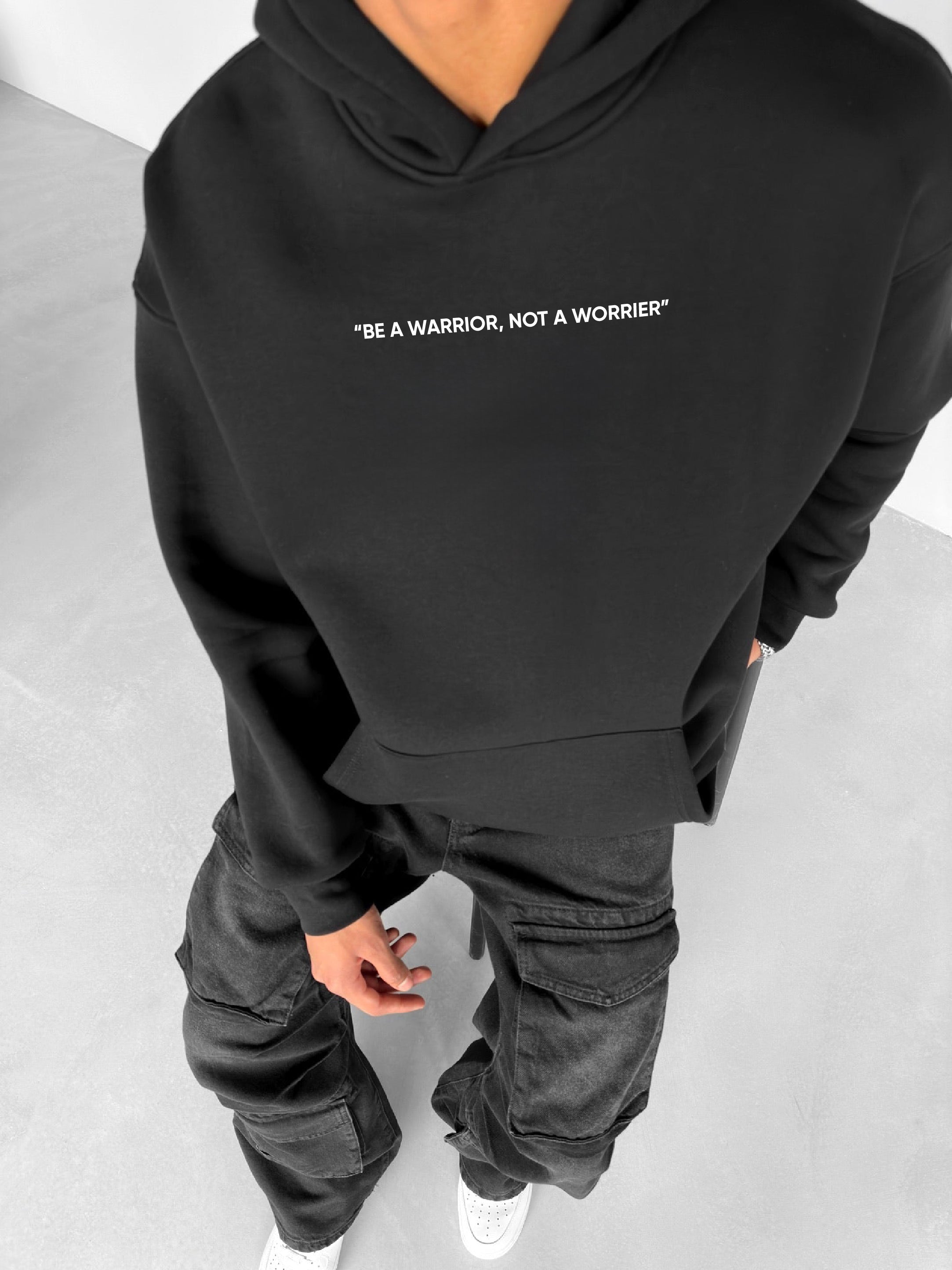 Black "Warrior" Printed Oversize Hoodie