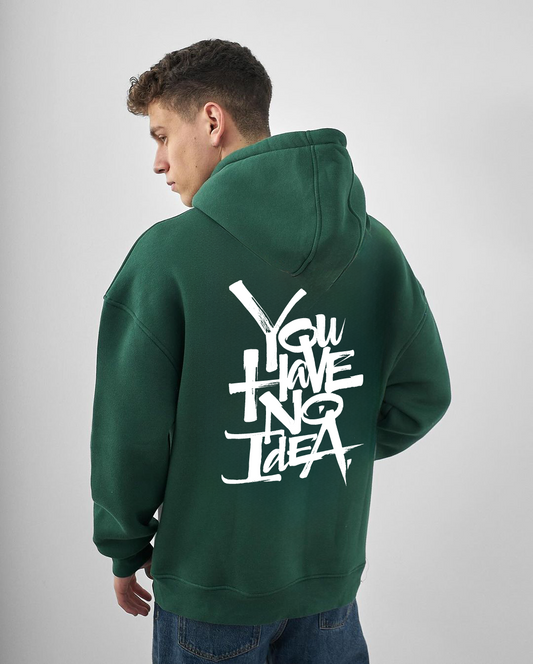 Dark Green "No Idea" Printed Oversize Hoodie